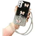 thumbnail image 1 of For Samsung Galaxy S21 Plus Black Smart Shockproof Glitter Crystal butterfly Wrist Strap Cover Case, 1 of 2