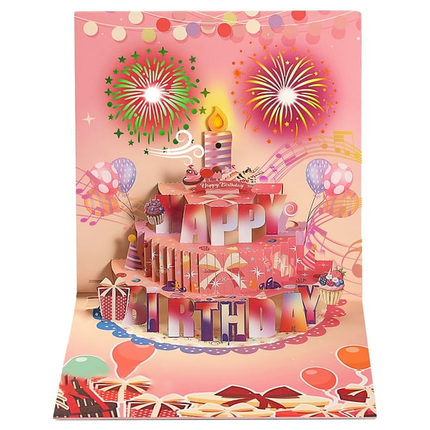 Tarjetas de felicitación de cumpleaños 3D, divertidas tarjetas de pastel de fuegos artificiales, novedad para mujeres, hombres y niños