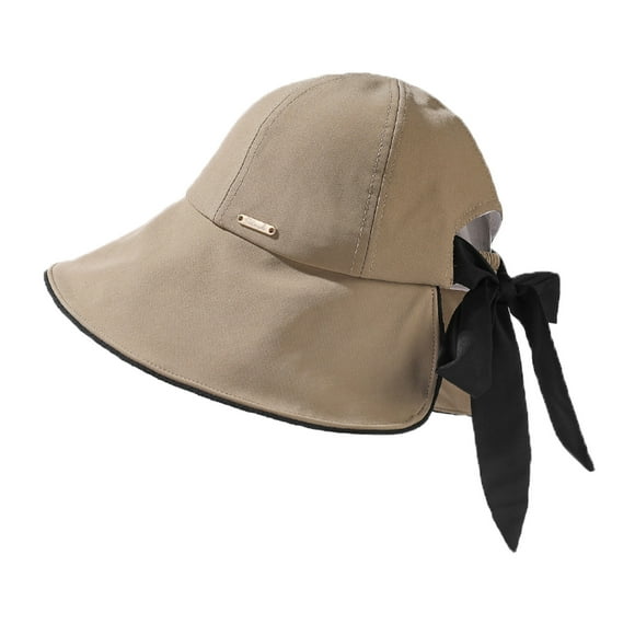 Sun Hat For Women Wide Brim Bucket Hats With Bow Ponytail Hole Beach Cap For Summer UPF 50+ X Mount