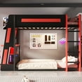 thumbnail image 4 of Euroco Wood Twin over Twin Size Bunk Bed with Shelves, Gaming Bed with Desk, USB Charging and LED Light, Black&Red, 4 of 15