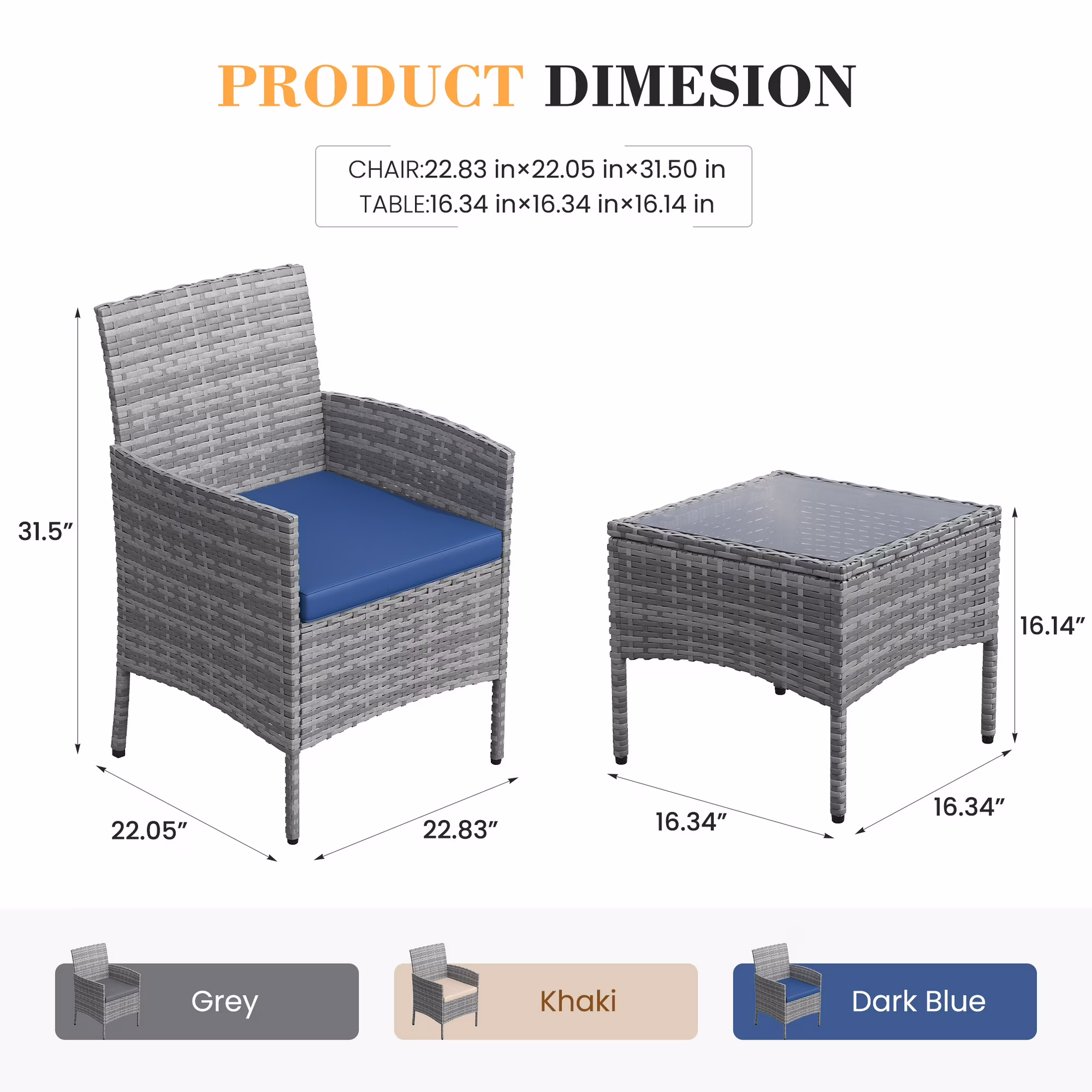 thumbnail image 5 of UDPATIO Furniture Set 3 Pieces Patio Rattan Wicker Chairs,Patio Porch Outdoor Furniture Set with Chairs,BU, 5 of 9
