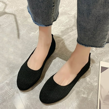 

uikmnh Women Shoes Fashion Autumn Women Casual Shoes Flat Bottom Round Toe Mesh Breathable Comfortable Solid Color Black 8