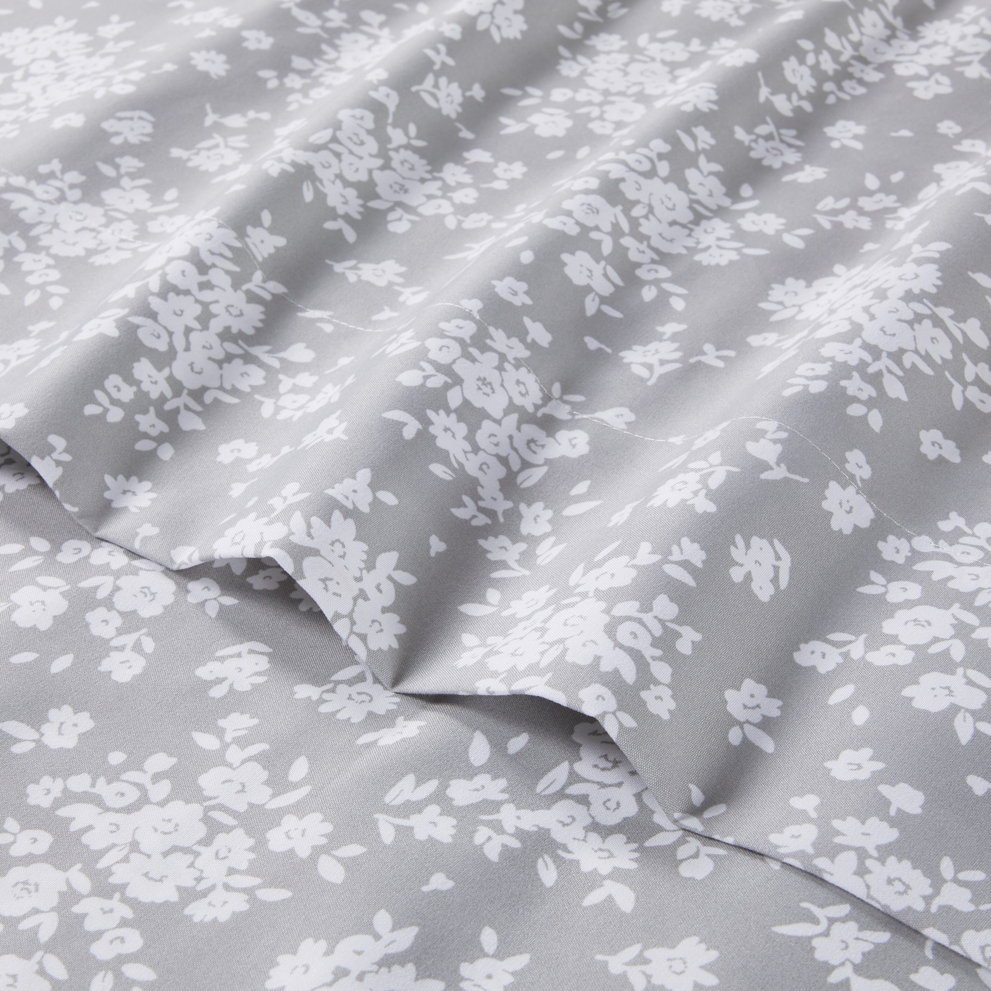 Mainstays Super Soft Brushed Microfiber Bed Sheet Set, King, Gray Floral, 4 Piece