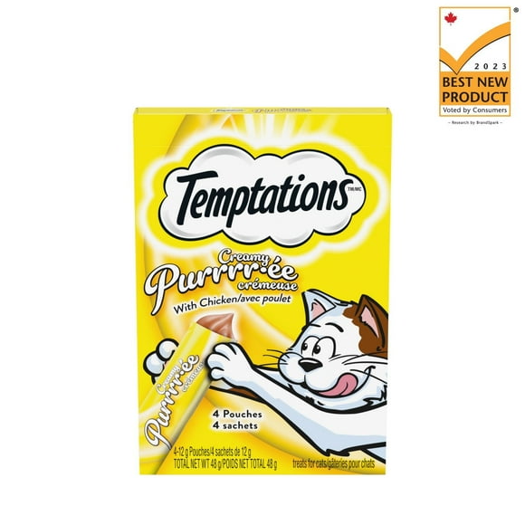 Gâteries pour chats adultes Temptations Purée Crémeuse avec poulet 4x12 g