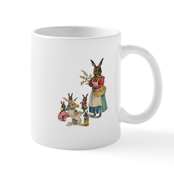 CafePress - Vintage Easter Bunny With Spring Flowers Mug - 11 oz Ceramic Mug - Novelty Coffee Tea Cup