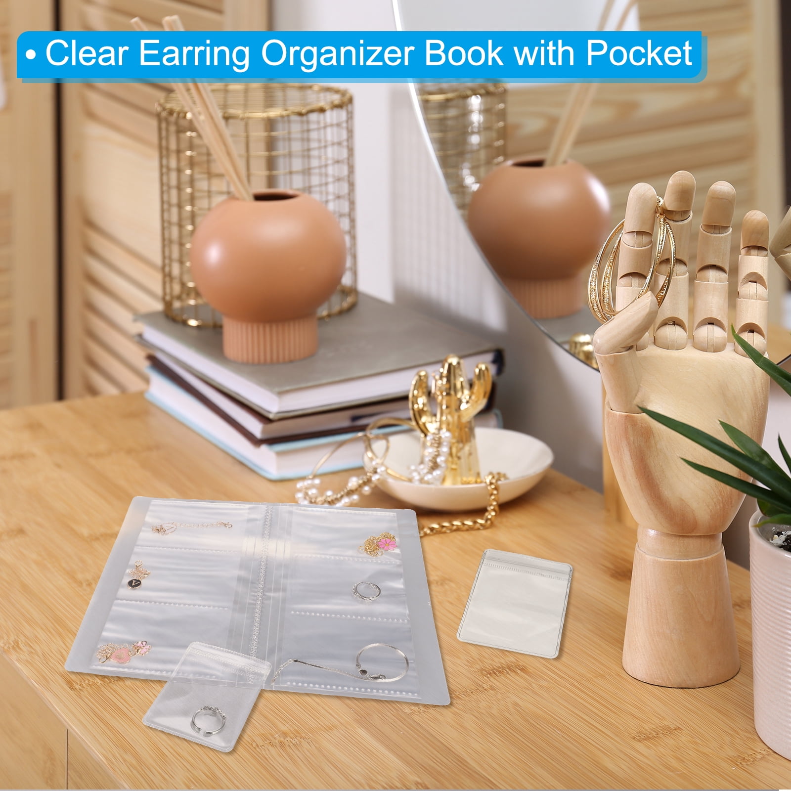 Unique Bargains Earring Organizer  Jewelry Storage Case with Pocket for Holder with Buckle