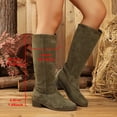 thumbnail image 4 of Gamivast Boots for Women Faux Suede Knee High Boots Round Toe Pull On Riding Boots Low Block Heel for Outdoor Travel Walking Daily Casual Footwear Army Green 39, 4 of 6