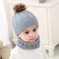 thumbnail image 3 of MesaSe 1 Set Baby Beanie Hat Scarf Solid Color Twist Pattern Autumn Winter Windproof Fluffy Pompom Cap Set for Outdoor, 3 of 10