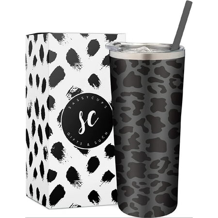 

Leopard Tumbler Cup | Vacuum Insulated Stainless Steel Leopard Print Travel Mug with Straw | Cute Travel Mug For Women with Leopard Pattern | Black Spotted Leopard Water Bottle (22 oz Grey)
