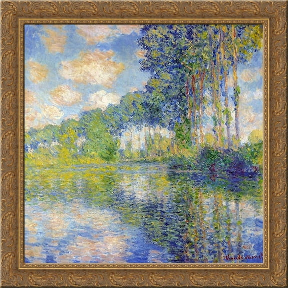 Poplars on the Epte 20x20 Gold Ornate Wood Framed Canvas Art by Monet, Claude