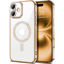 Entronix Magnetic Crystal Case for iPhone 17, Luxury Rhinestone Cute Bumper Cover for Girls, Gold