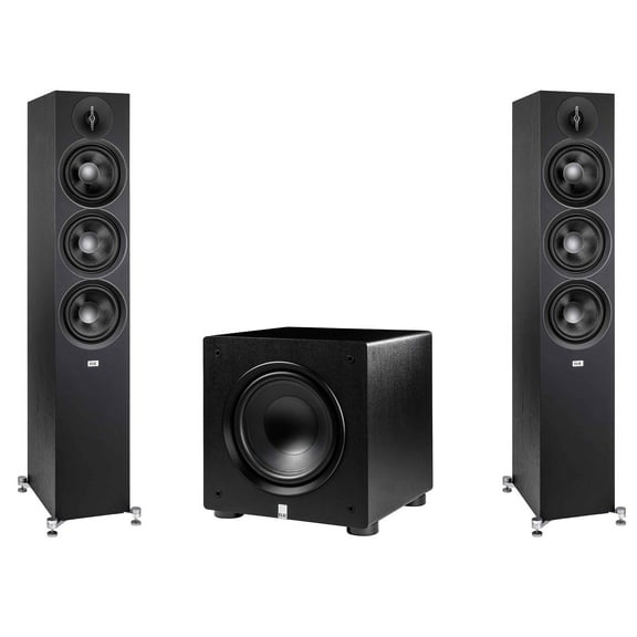 Elac - Two DF63-BK - Debut 3.0 6.5" Floor Speaker - Black and Elac PS250-BK - Varro Premium 10" 250 Watt Powered Subwoofer with Auto-EQ