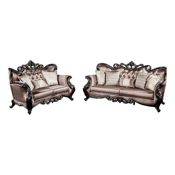 Furniture of America Haggen 2-Piece Velvet Tufted and Nailhead Sofa Set in Brown