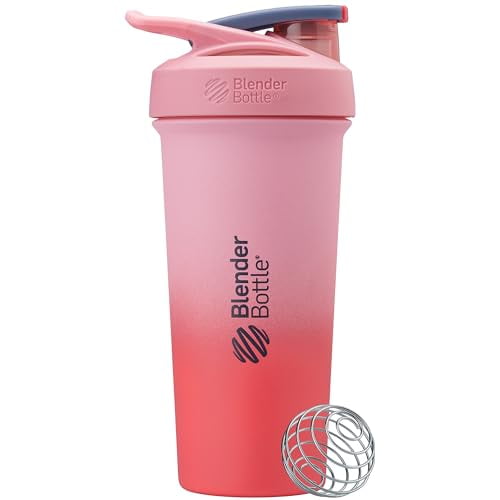 BlenderBottle Strada Sleek Shaker Cup Botella de agua aislada de acero inoxidable con batidor de alambre, 25 onzas, Flamingo Ombre