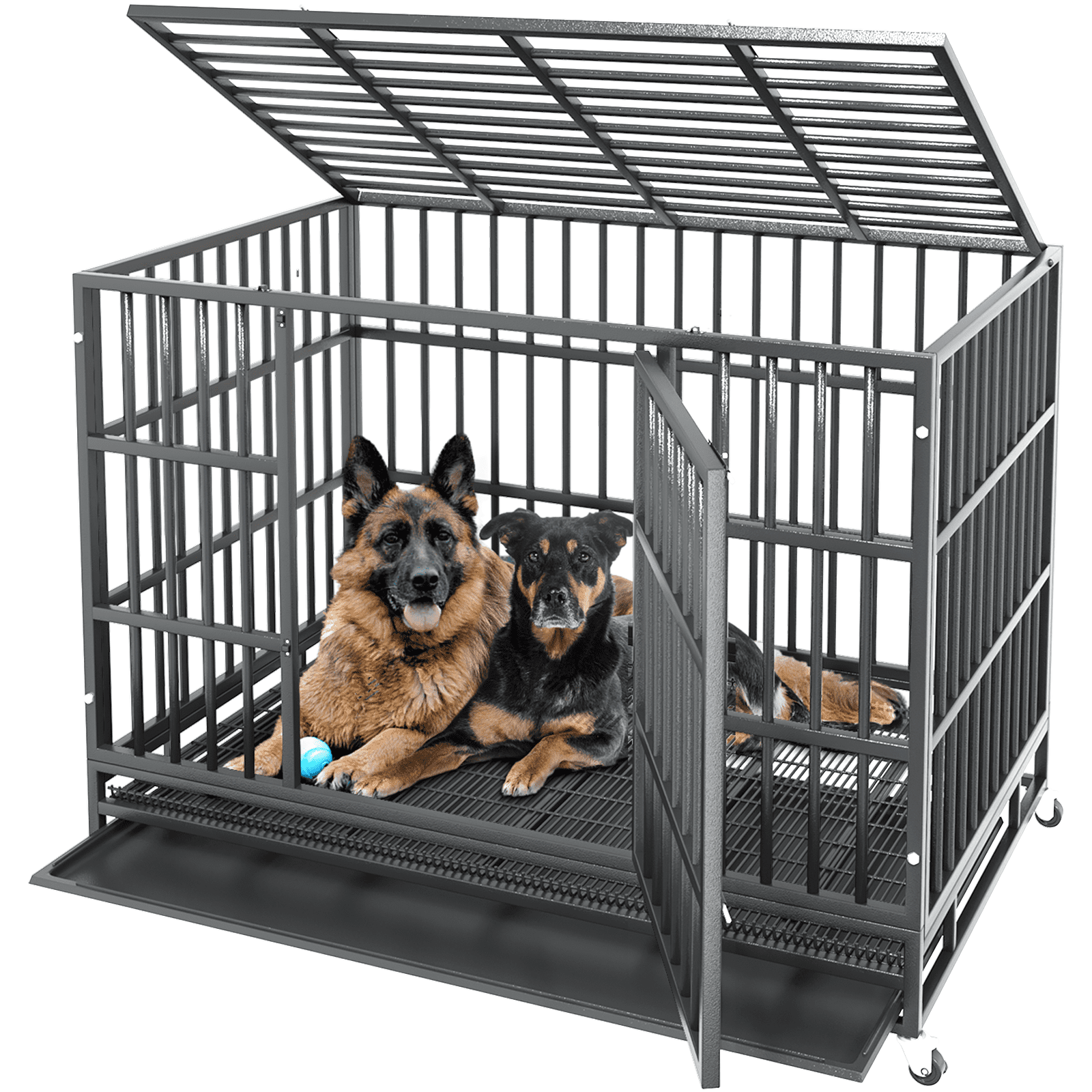 Waleaf 38 Inch Heavy Duty Dog Crate Cage with Wheels for Indoor, Large Dog Kennel with Removable Tray