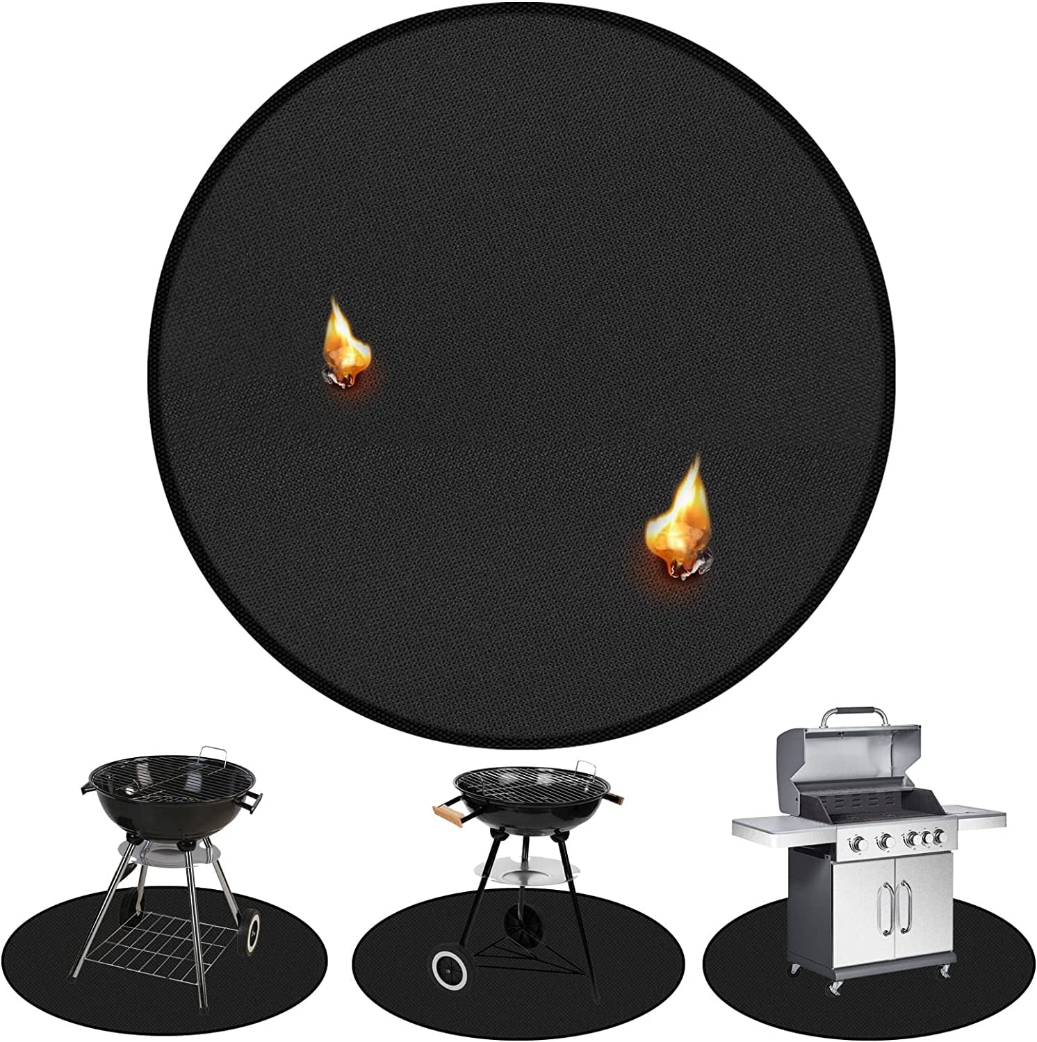 POMER Under Grill Mat for Outdoor Grill, 48 Inch Round Fireproof Grill