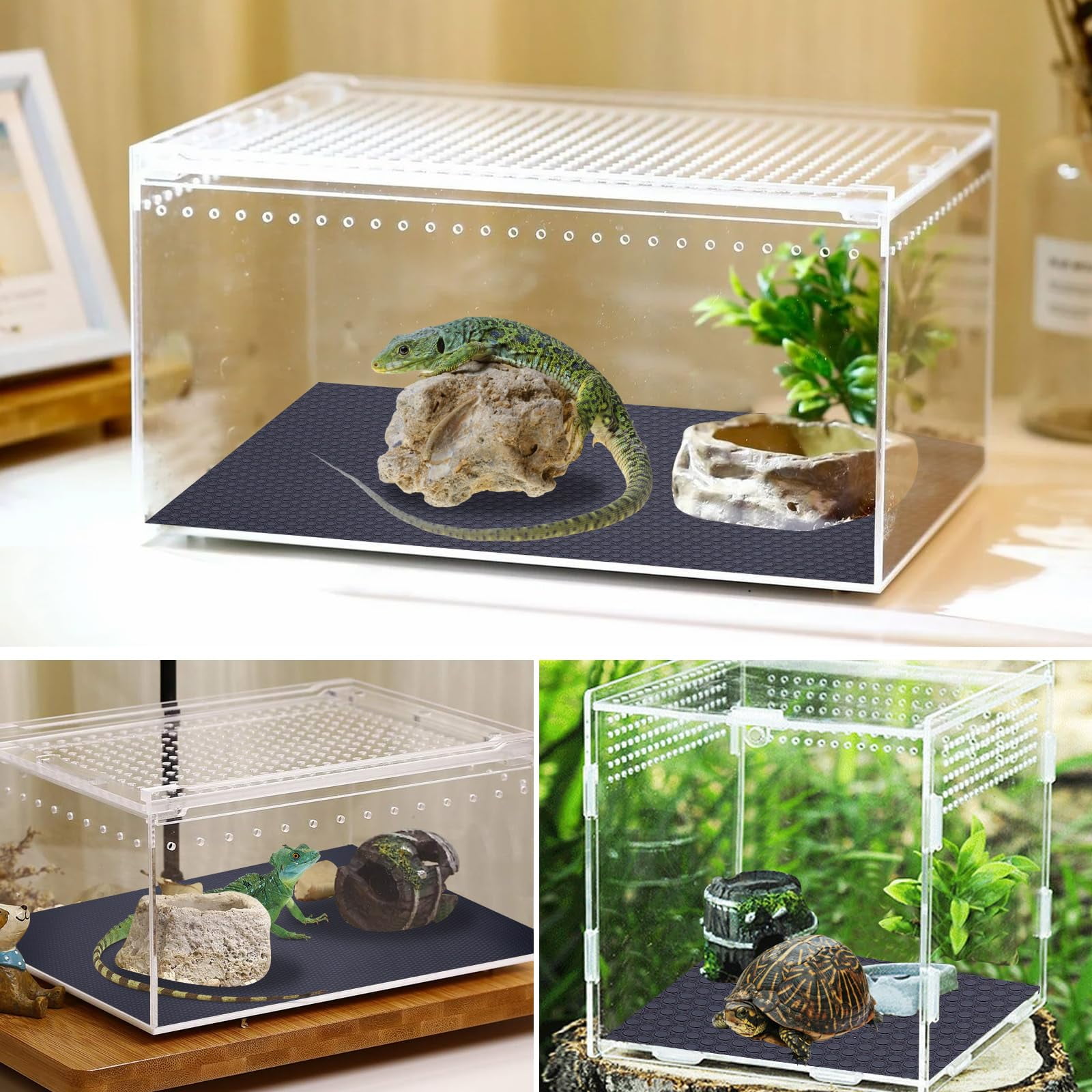 Bearded Dragon Leopard Gecko Tank Accessories, 17.7X39.3 inches Reptile Mat, Thicken Bearded Dragon Mat Flooring Carpet Substrate Bedding for Lizard, Iguana, Snake, Tortoise, Black