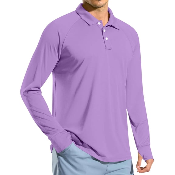 BVnarty Men’s Long Sleeve Collared Sun Protection Thumb Hole Raglan Pullover, Quick Dry Athletic Top for Summer Fishing & Trail Runs Purple M