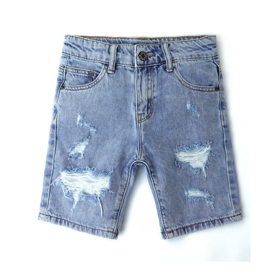 KIDSCOOL SPACE Baby Little Big Boys Denim Shorts,Elastic Waistband Inside Ripped Holes Jeans Summer Wear, Light Blue,2-3 Years
