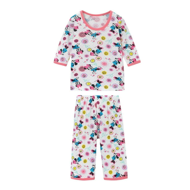 Disney Mickey Mouse Dumbo niños malla tres cuartos manga traje algodón bebé fino verano pijamas ropa de casa patrón de dibujos animados 140cm Gao Jinjia LED