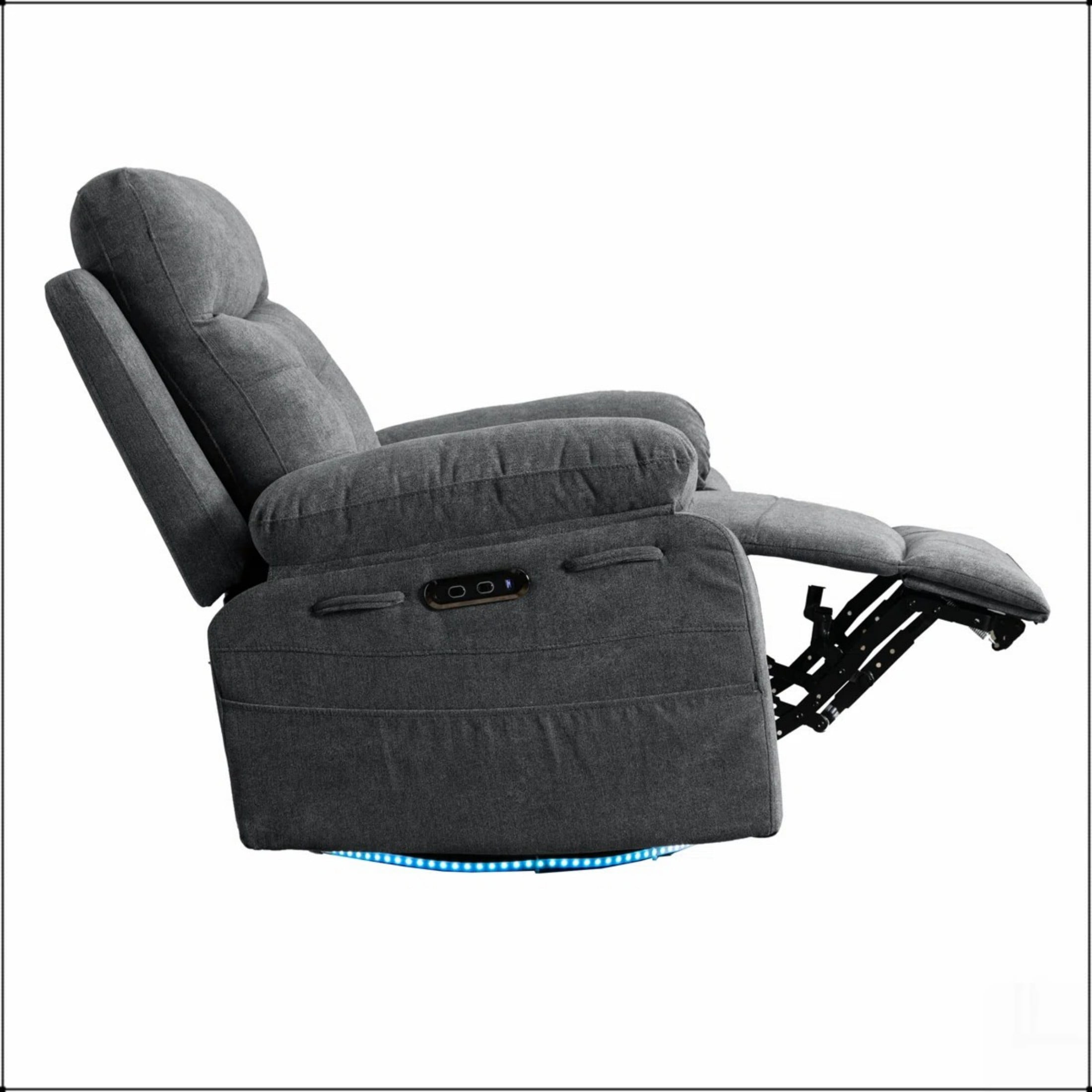 Aukfa Swivel Glider Power Recliner Chair with Bluetooth Speaker, LED Light, USB/USB-C, Storage Pockets