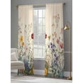 thumbnail image 5 of Spring Floral Semi Sheer Curtains 96 Inch Length 2 Panels Set, Beige Watercolor Botanical Sheer Kitchen Curtain Privacy Voile Window Curtain for Living Room Bedroom Rod Pocket Drapes, 5 of 7