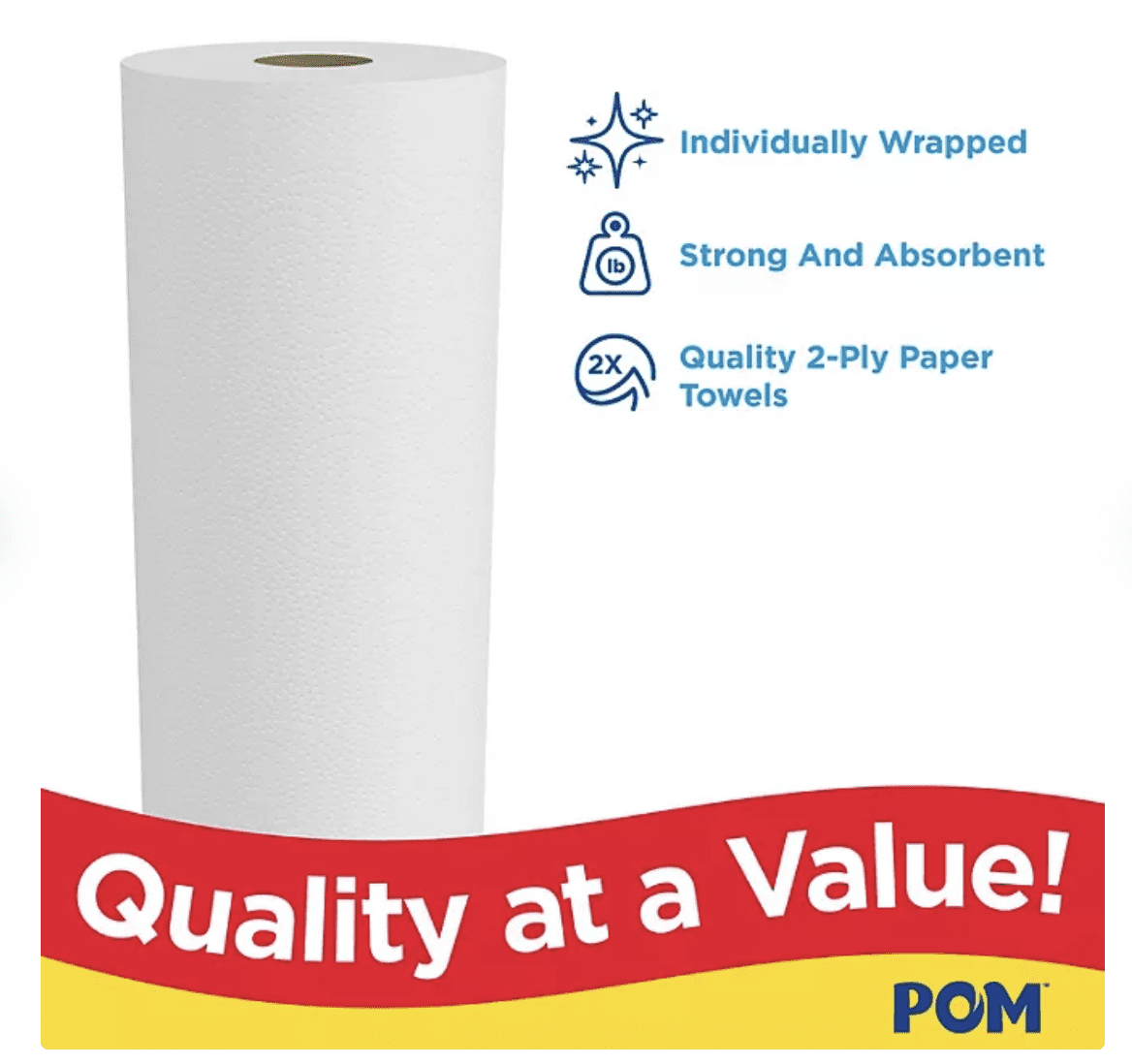 POM Individually Wrapped 2-Ply Paper Towels 30 rolls, 110 sheets/roll