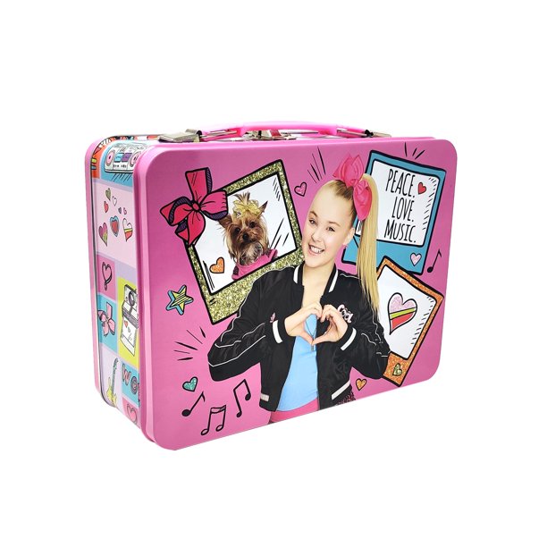 Girls JoJo Siwa Tin Lunch Box Music Hearts Pink w/ Buckle Handle