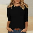 thumbnail image 4 of Womens Tops 3/4 Sleeve Round Neck Loose Casual Crewneck Cute Shirts Trendy Blouses Three Quarter Length Tshirts Tunic Tops Summer Pullover, 4 of 4
