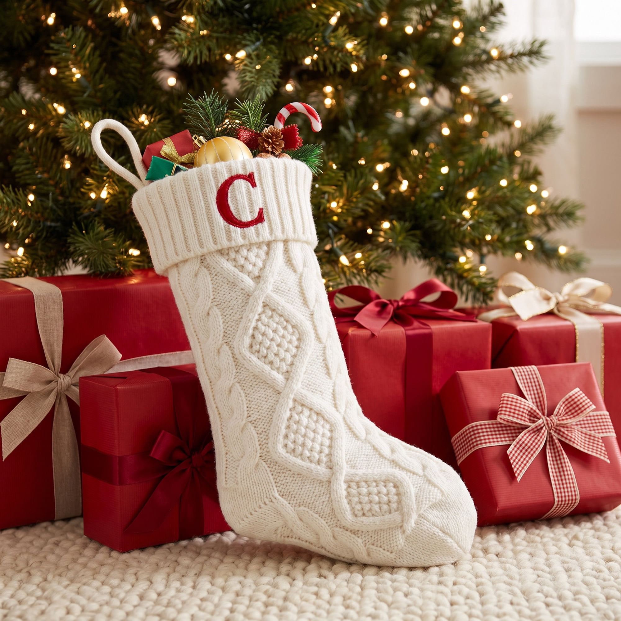 Unique Bargains Canine Bone Christmas Stocking Luxury Puppy Holiday Keepsake Sack Letter C 17"