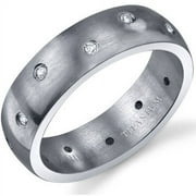 Men's 6mm Cubic Zirconia Eternity Wedding Band Ring in Titanium