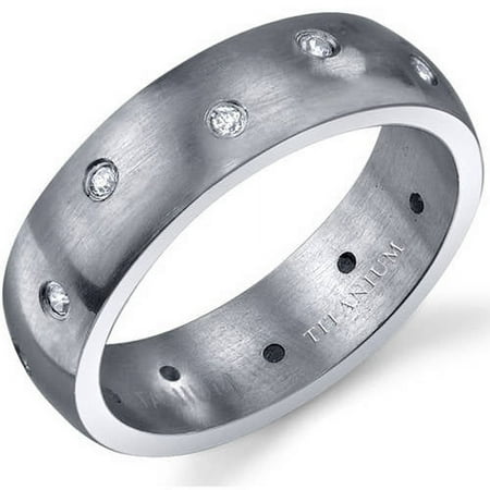 Men's 6mm Cubic Zirconia Eternity Wedding Band Ring in Titanium