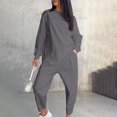 thumbnail image 4 of ibuvkizy Two Piece Sets for Women,Winter Outfits for Women 2025 Women's Solid Color Casual Round Neck Loose Irregular Long Sleeved Pocket Pants Set Gray,XXXL, 4 of 9