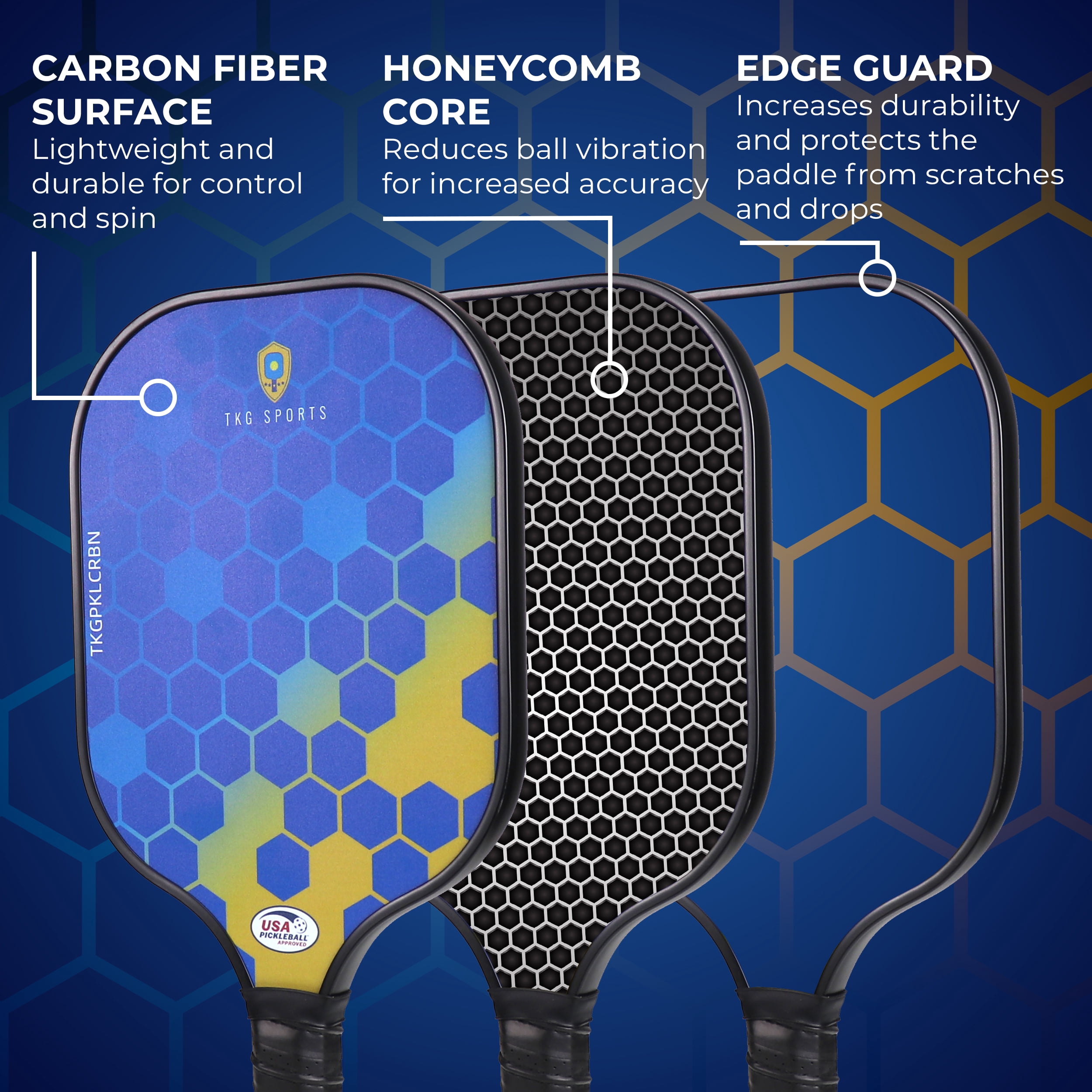TKG Sports 14mm Carbon Fiber Pickleball Set with Bag - 2 USAPA Pickleball Paddles, 2 Indoor and 2 Outdoor Pickleball Balls, 2 Cooling Towels - Pickleball Rackets for Adults and Teens