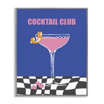 Stupell Industries Cocktail Club on Checkered Food & Beverage Painting Gray Framed Art Print Wall Art, 16 x 20