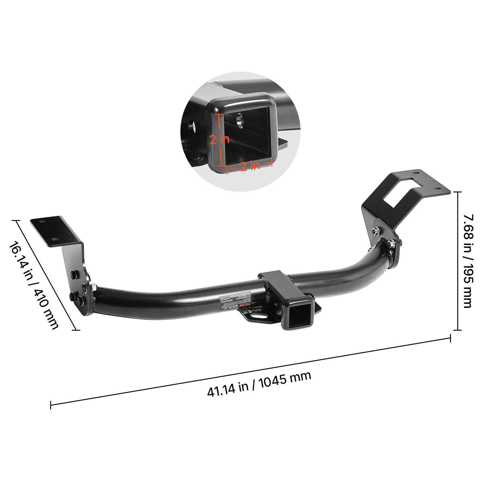 VEVOR Class 3 Trailer Hitch, 2-Inch Receiver, 6000 lbs, Q345B Steel Tube Frame, Compatible with 2012-2016 Honda CR-V, Multi-Fit Hitch to Receive Ball Mount, Cargo Carrier, Bike Rack, Tow Hook, Black