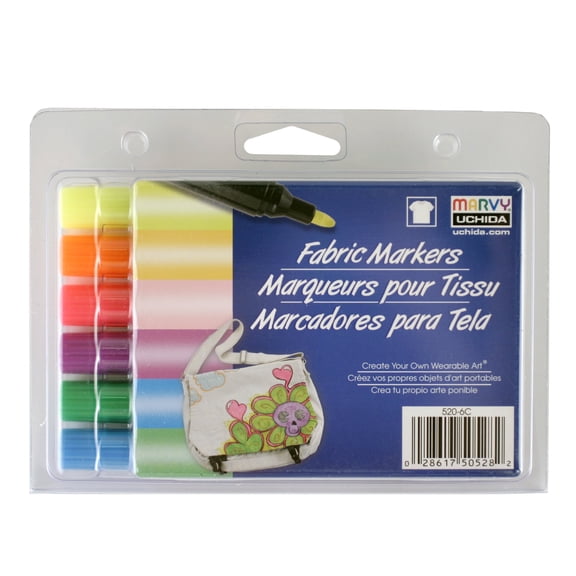 Marvy Uchida Fluorescent Fabric Marker Set with Broad Tips - Pack of 6