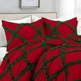 thumbnail image 2 of D.N.G. BEDDINGS 5 Piece Luxury Two Tone Diamond Ruffle Pattern Comforter Set Premium Super Soft, All Season 800 Thread Count, 100% Egyptian Cotton, Oversized Super King Size Green/Red Solid Color, 2 of 4