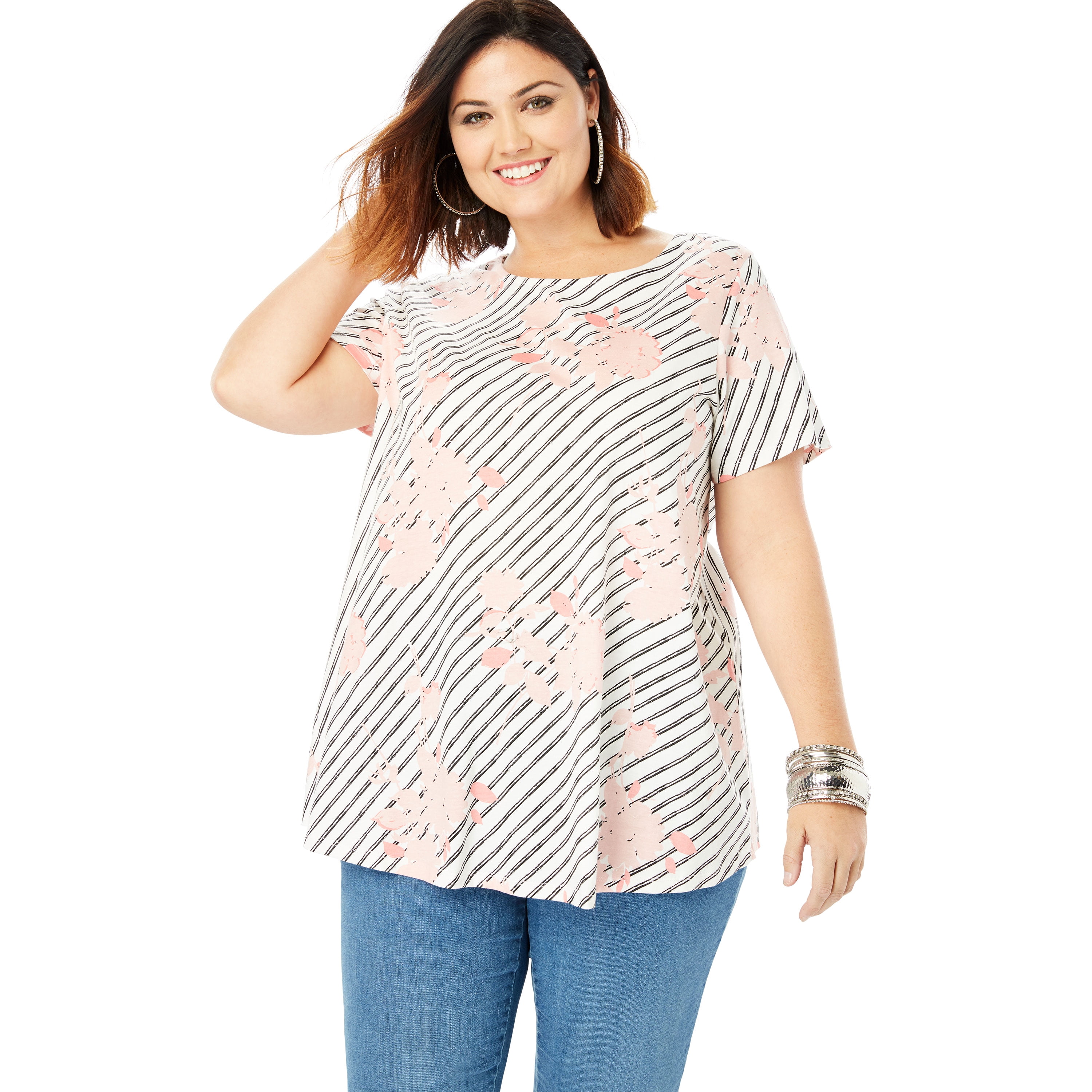 Roaman's Plus Size Swing Ultimate Tee With Keyhole Back T-Shirt ...