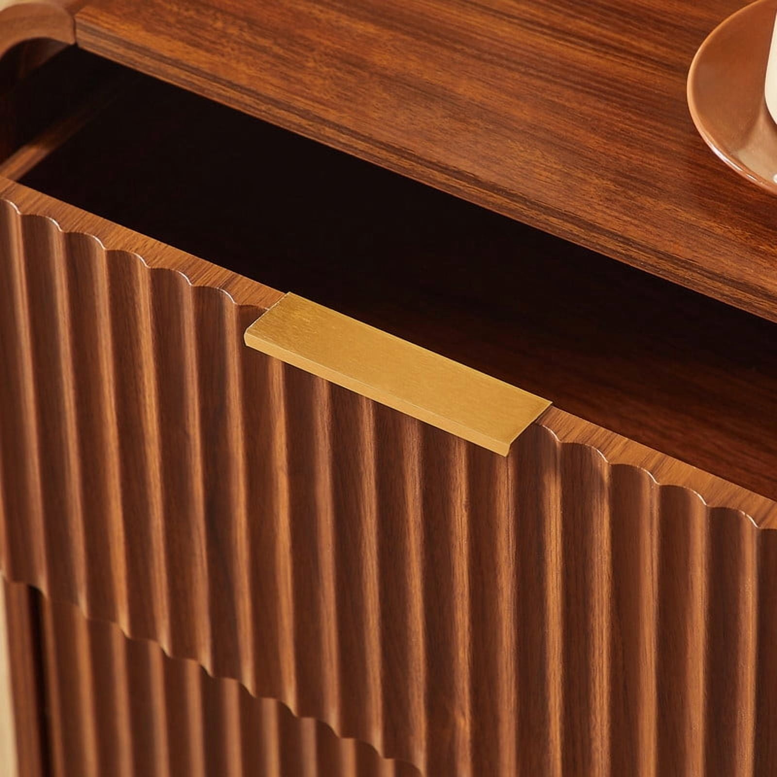 1PCS Modern Wavy Fluted-Design Nightstand Table with 2 Drawers, Curved Versatile Bedside Small Storage Cabinet