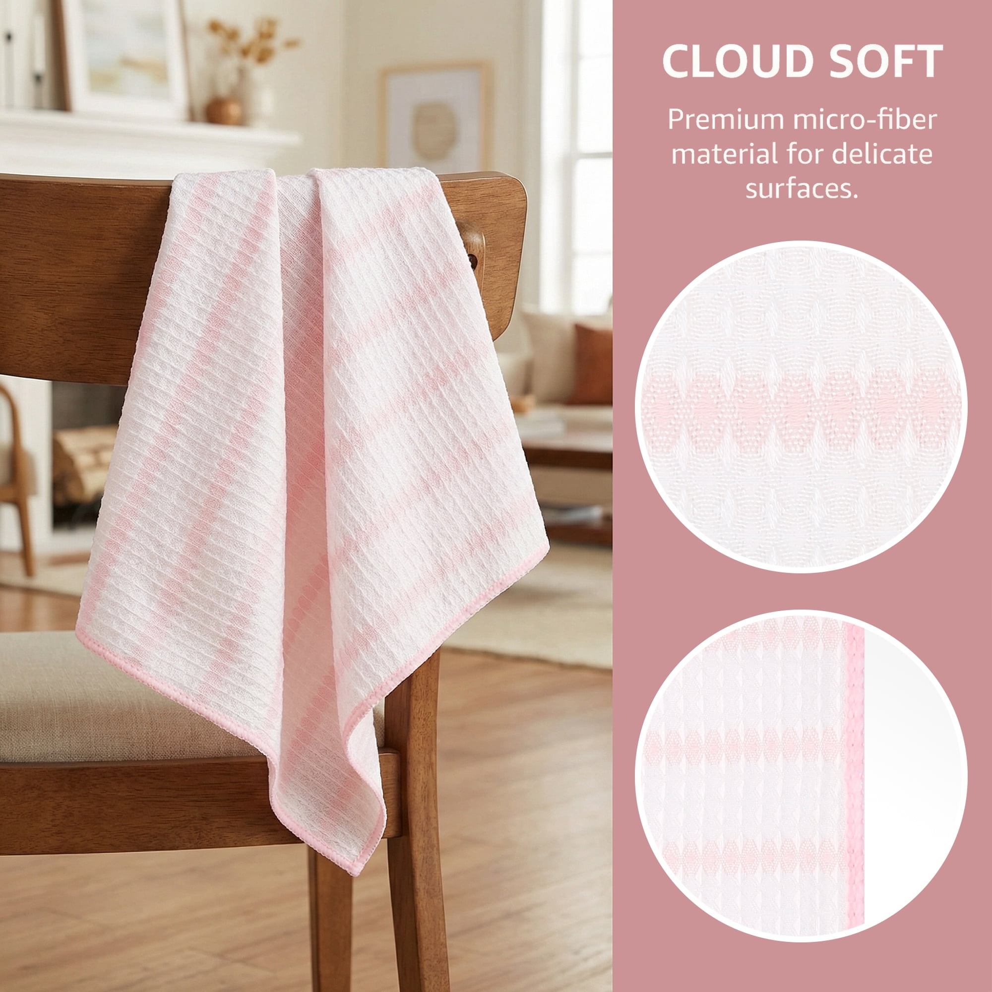 Unique Bargains 3Pcs Wood Fiber Cleaning Cloths Super Absorbent Towel Pink 12" x 12"