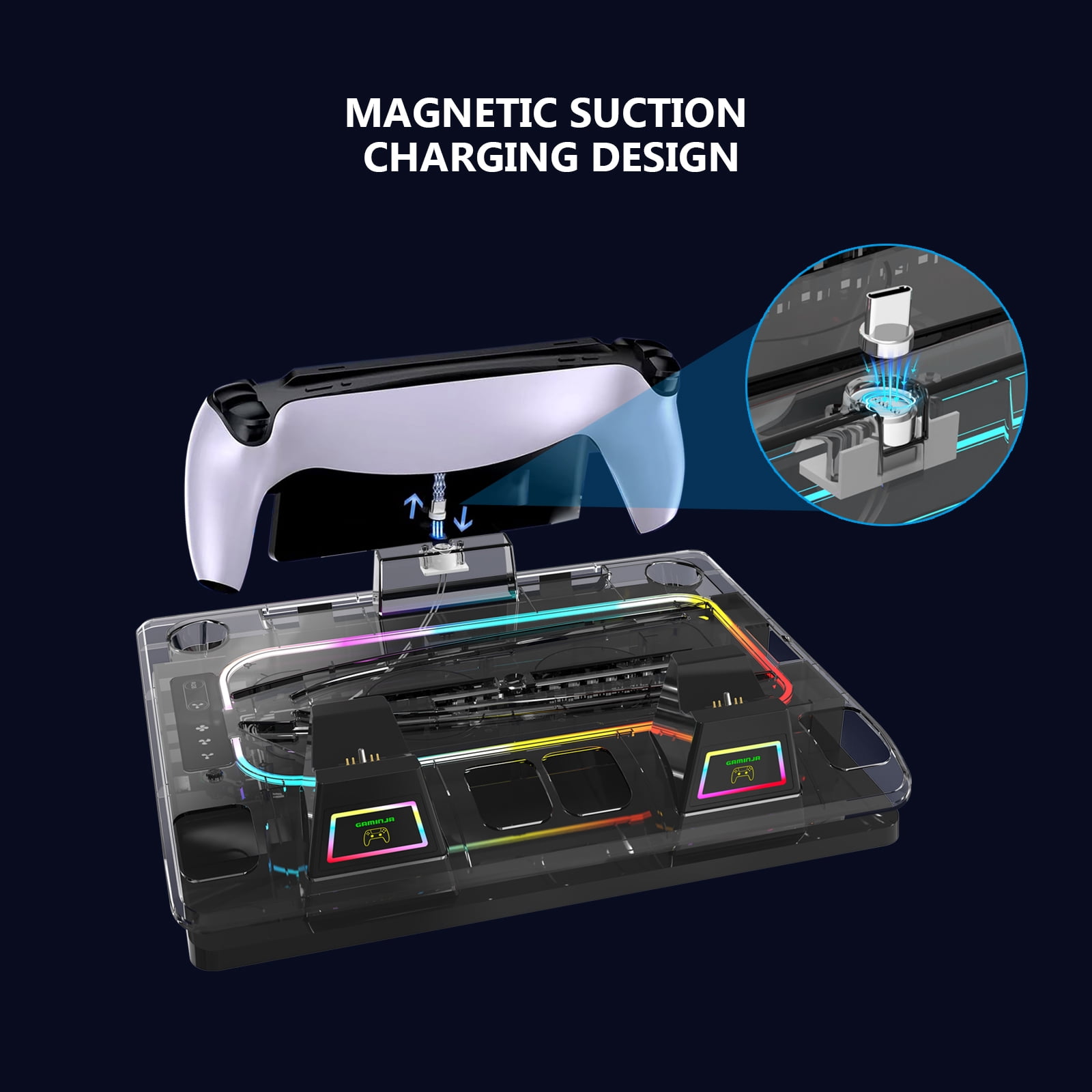 PS5 Cooling Station Fan, PlayStation Portal Charger for PS5 Stand and Cooling Station ,with RGB LED Controller Charging Dock Accessories, for PS5 Edge Controller and PS Portal Charger, Headset