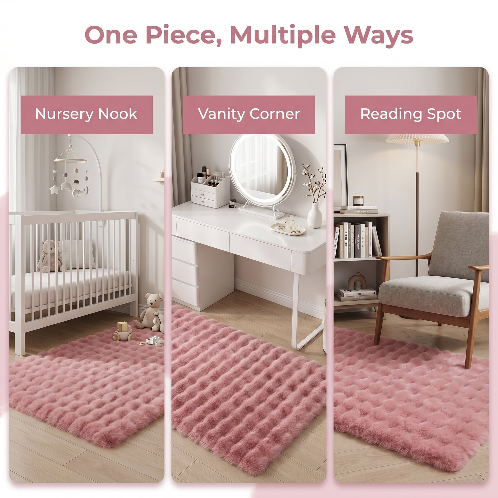 Unique Bargains Geometric Absorbent Shaggy Area Rug Non-Slip Plush Carpet 35" x 24" Pink