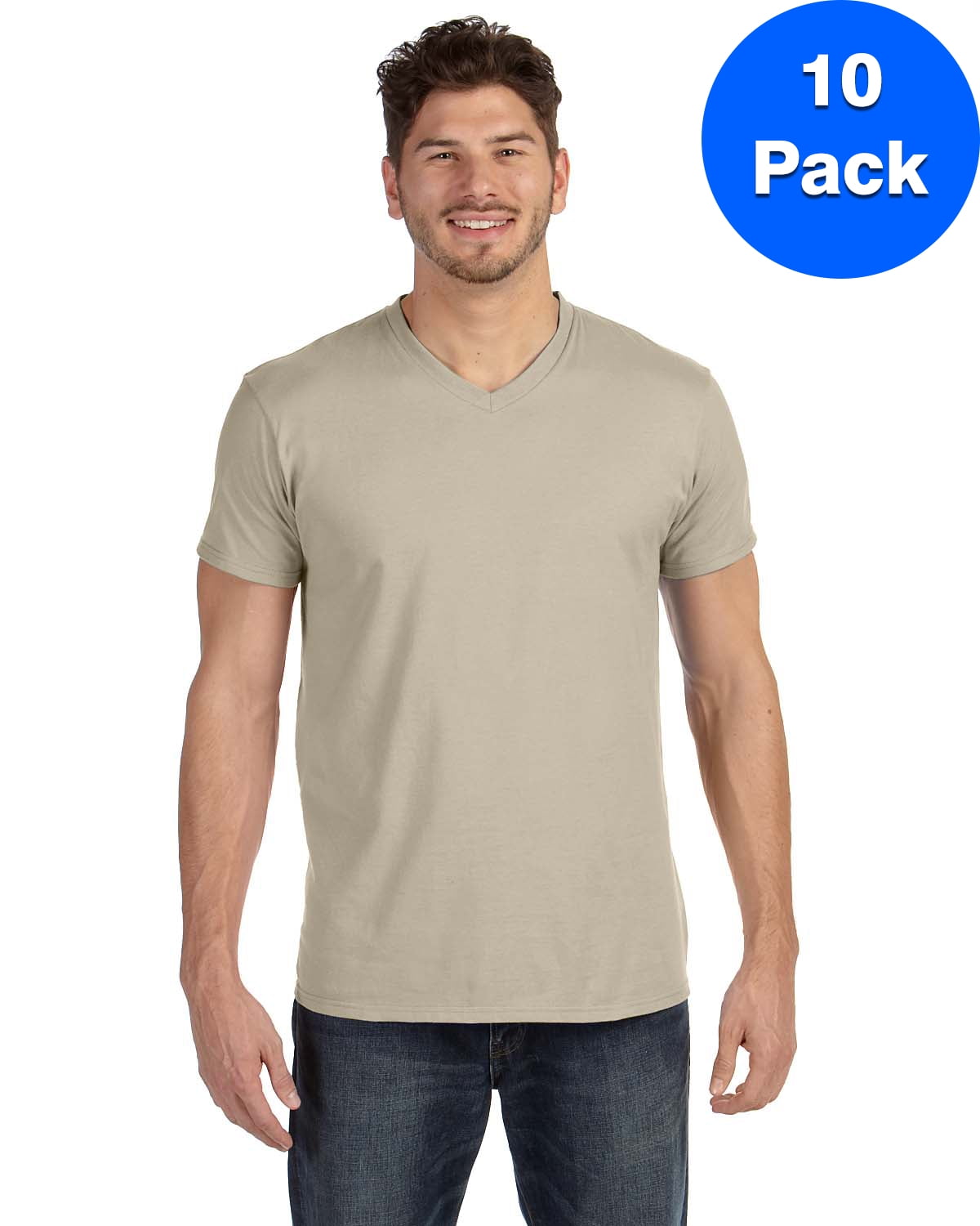 Hanes - Mens Ringspun Cotton nano-T V-Neck T-Shirt 498V (10 PACK ...