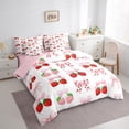 thumbnail image 3 of Feelyou Kawaii Buffalo Bowknot Bedding Comforter Set 7pcs, Fashion Ribbon Strawberry Queen Bedding Sets, Princess Pink Cartoon Reversible Queen Sheet Sets, Microfiber Bedroom Decor, 3 of 8
