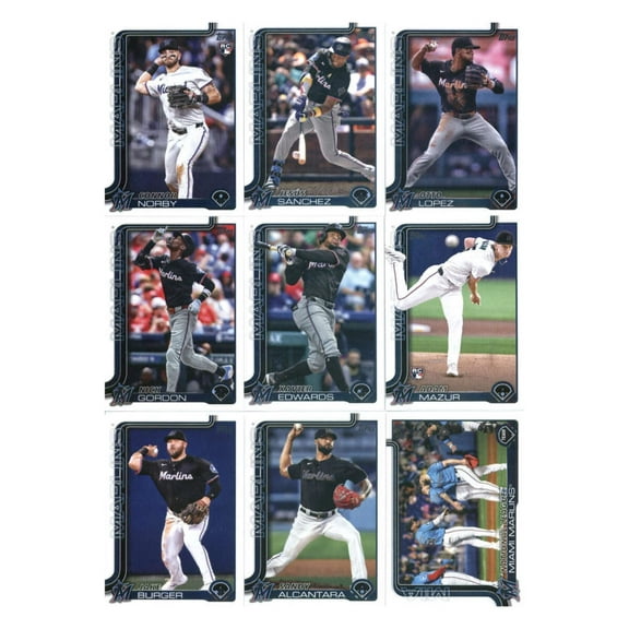 2025 Topps Series 1 Baseball Team Set 9 Cards Marlins Alcantara Norby RC