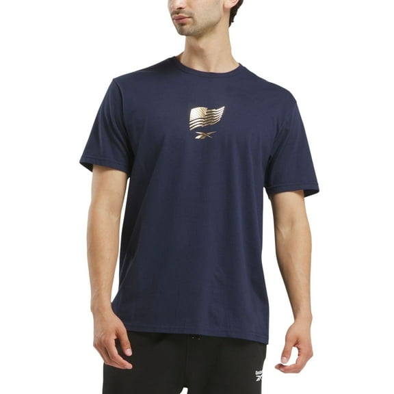 Reebok T-Shirt Mens M Navy Medal State of Mind Graphic Print Regular Fit FTS982