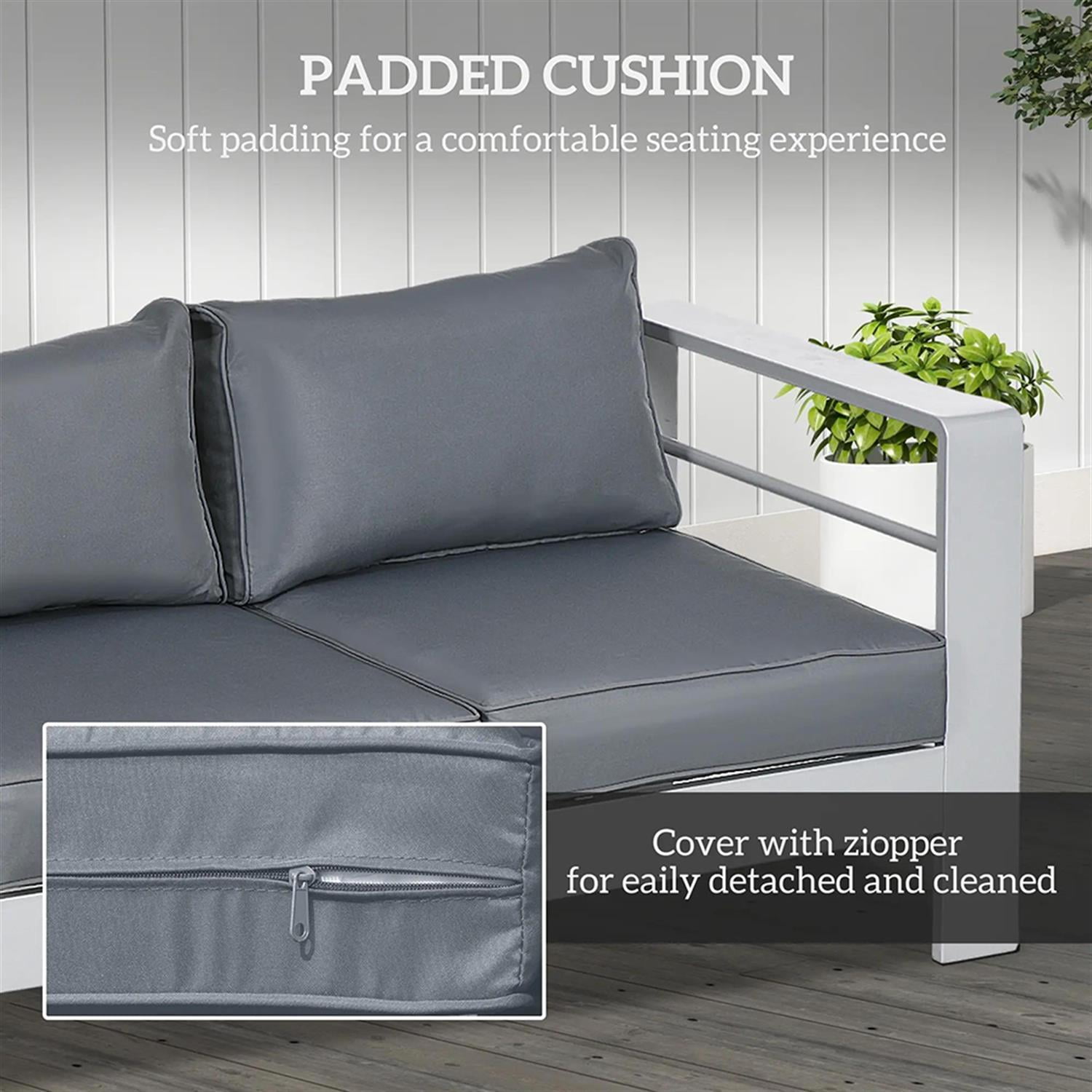 Demi Bonn Outdoor Loveseat Sofa Aluminum Patio Furniture with Wide Armrests, All-Weather Metal Outdoor Couch with Cushions, Gray