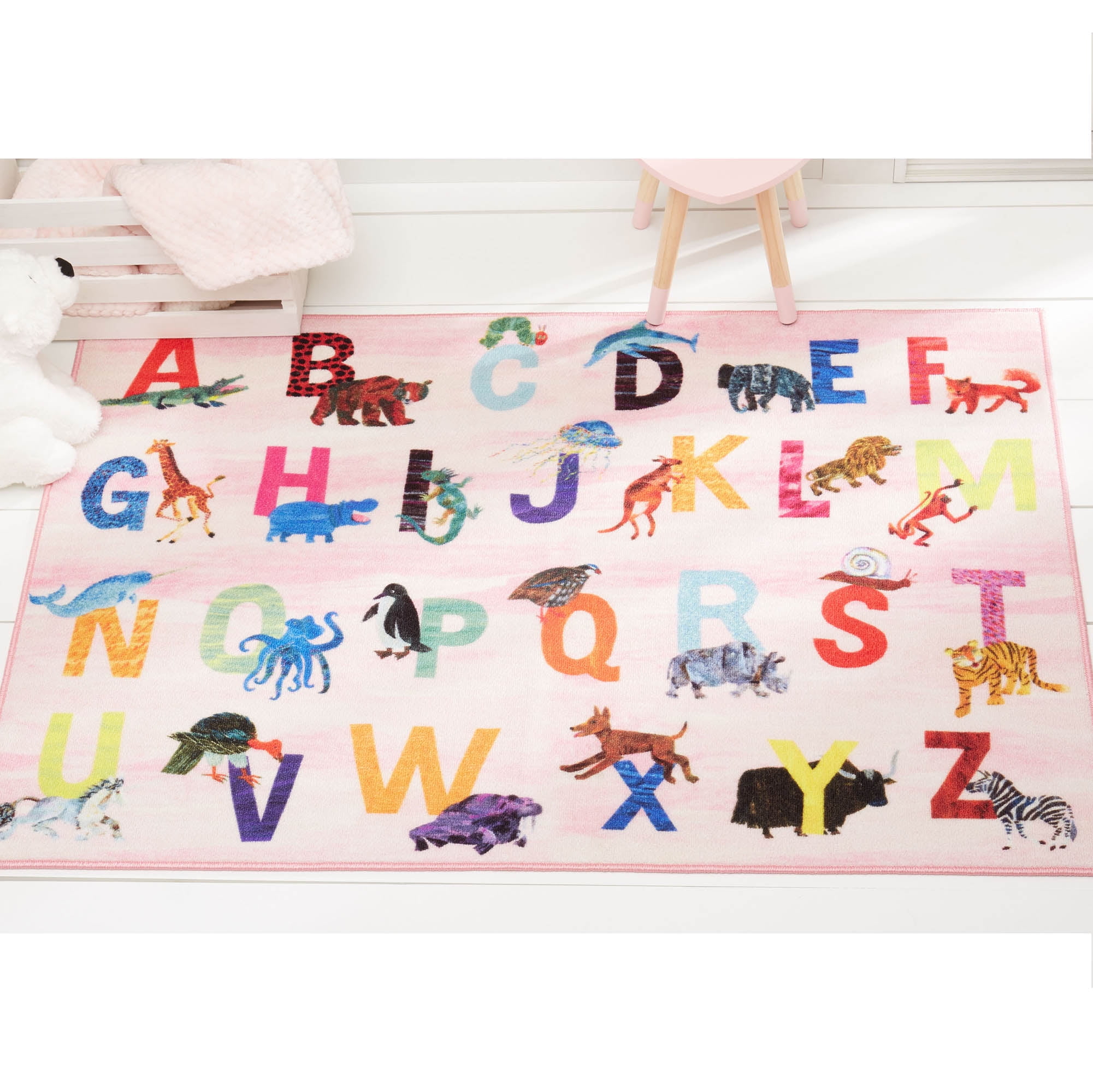 Eric Carle Elementary Pink Alphabet Kids Area Rug Pink/Blue, 6'6"x9'5" Rectangle