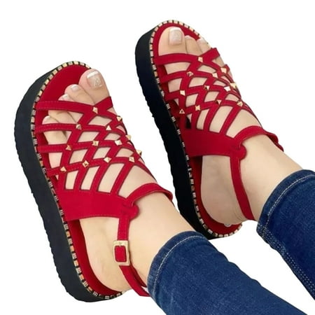 

Height Increase Rome Sandals Summer Shoes with Anti-slip Rubber Sole for Valentine s Day Christmas Gift 38 Red